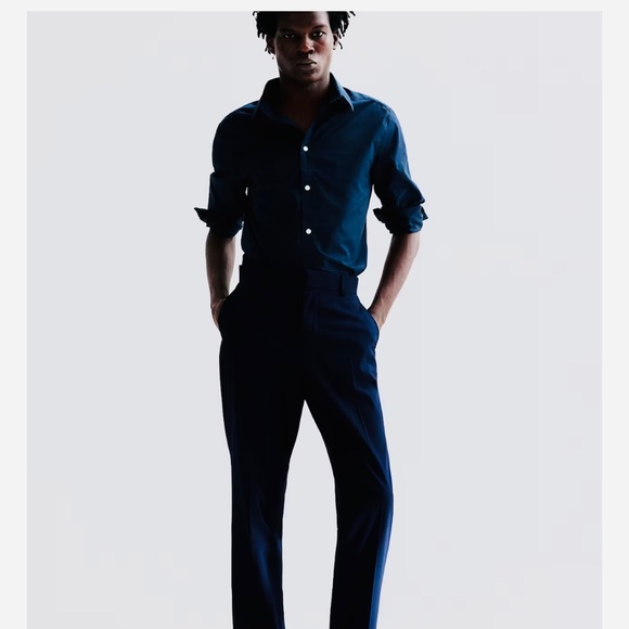 H&M button down mens navy blue Dress Shirt easy iron size small - Picture 5 of 11